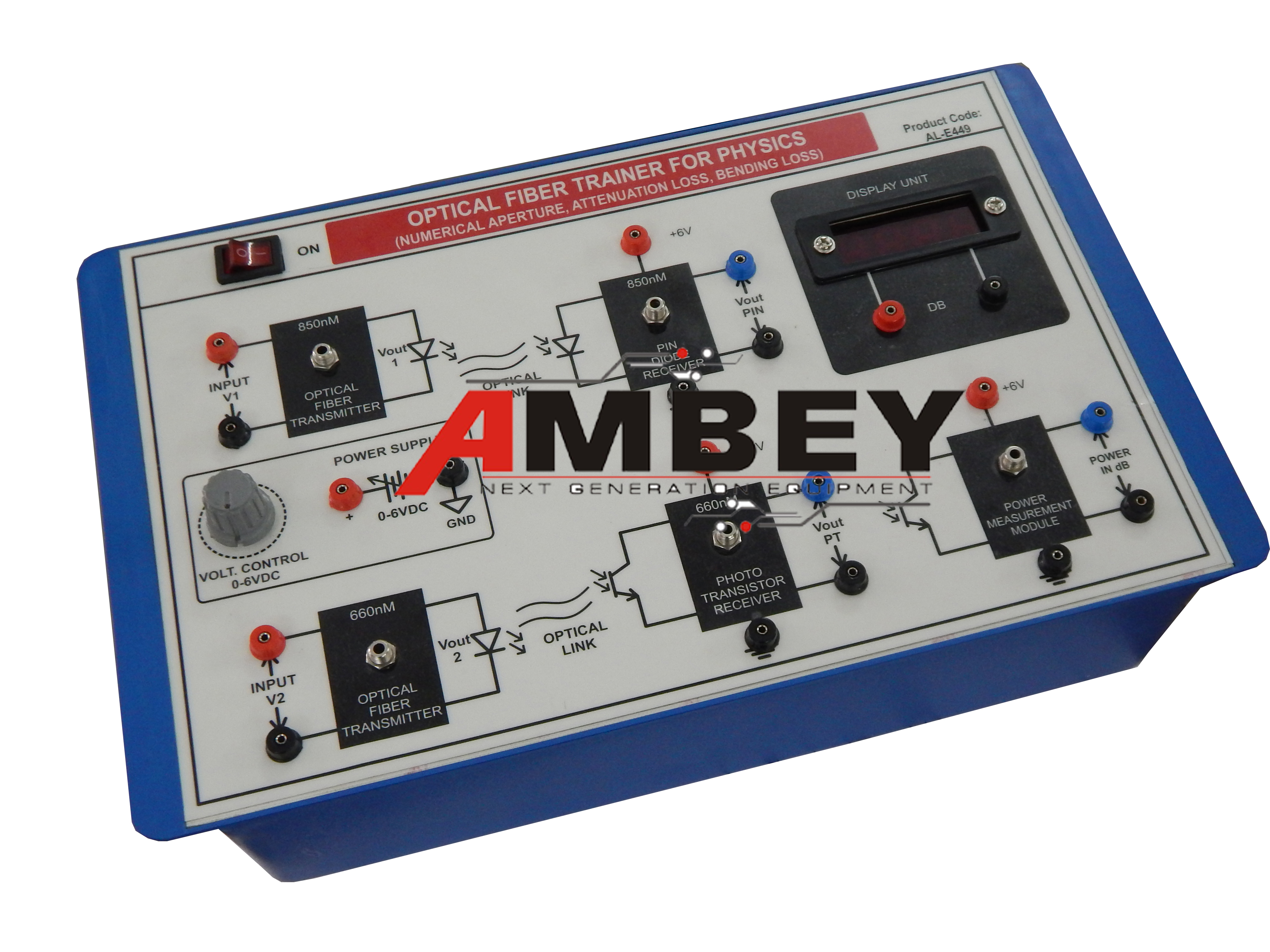 AL-E477 FIBER OPTIC TRAINER (NUMERICAL APERTURE, ATTENUATION LOSS AND BENDING LOSS)